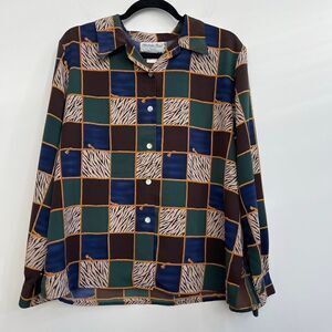 Vintage Heritage Road Checkered Abstract Funky Button Up Top - Size 16